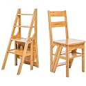 Wooden Folding Library Ladder Chair,Step Ladders,Foldable Chair Counter Chair Step Stool for Adults,2 in 1 Ladder Chair Storage Shelf for Indoor(Walnut)