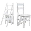 Wooden Folding Library Ladder Chair,Step Ladders,Foldable Chair Counter Chair Step Stool for Adults,2 in 1 Ladder Chair Storage Shelf for Indoor(White)