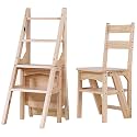 Wooden Folding Library Ladder Chair,Step Ladders,Foldable Chair Counter Chair Step Stool for Adults,2 in 1 Ladder Chair Storage Shelf for Indoor(Natural)
