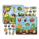 Wooden Fruit &amp; Vegetable Peg Puzzle for Kids | Montessori Learning Board | Early Education Toy | Color &amp; Food Recognition | Safe Wooden Puzzle for Toddlers