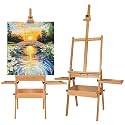 Wooden H-Frame Studio Easel with Storage Drawer and Palettes,Natural