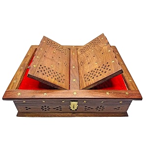 wooden hand carved holy book stand and box for quran bible geetaguru granth sahib