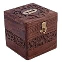 Wooden Handmade Money Coin Piggy Bank for Coins Storage with Special Lock Coin Bank Coin Box Fully Handmade Carved on Full Item Makes This Beautiful Money Bank for Coins and Money for Kids and Adult