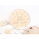 Wooden Hello World Birth Announcement Sign - Teddy Bear Theme Baby Welcome Card for Newborn, Wood Birth Announcement Discs, Wooden Baby Cards First Year, Baby Shower Gift, Gift for Newborn