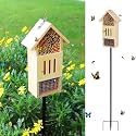 Wooden Insect House, Bee House with Metal Stake for Garden, Natural Ladbugs Habitat & Butterfly Hotel on The Ground or Hanging on Tree Wall (Pine, 4.13"x2.56" x10.63", 32'' H Stake)