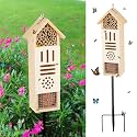 Wooden Insect House, Bee House with Metal Stake for Garden