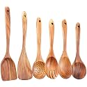 Wooden Kitchen Utensils Set,GUDAMAYE 6 PCE Wooden Spoons for Cooking,Wooden Cooking Utensils,Natural Teak Wooden Spoons For Non-stick Pan