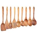 Wooden Kitchen Utensils Set,GUDAMAYE 9 PCE Natural Teak Wooden Spoons For Non-stick Pan for Cooking,