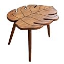 Wooden Leaf Side Table with 3 Legs, Mango Wood Burnt Finish Accent Table, Decorative End Table for Living Room, Bedroom &amp; Balcony, Handcrafted Natural Wood Coffee Table (24x18x19.5 Inches)