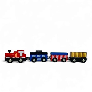 wooden magnetic train set 4 pieces educational toy for boys and girls skill-building magnetic wooden trains  deluxe railway set for toddlers kids boys and girls magnetic train style - 9