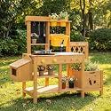 Wooden Mud Kitchen for Kids with Running Water Sink, Outdoor Play Kitchen