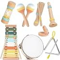 Wooden Musical Instruments Set for Kids, Music Toy with Xylophone, Drum, Maracas, Educational Percussion Set, Gift for Boys and Girls 3 Years and Up