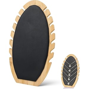 wooden necklace display stand with pu leather soft mat detachable oval tabletop jewelry display boards for 12 necklaces bamboo necklace organizer holder 104x63x28 inches