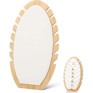 wooden necklace display stand with rexine soft mat detachable oval tabletop jewelry display boards for 12 necklaces bamboo necklace organizer holder 104x63x28 inches white