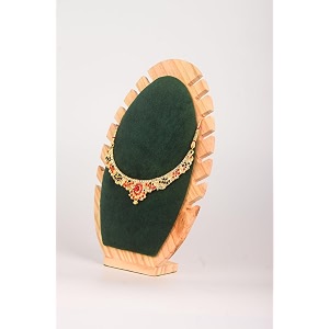 wooden necklace display stand with rexine soft mat detachable oval tabletop jewelry display boards for 12 necklaces bamboo necklace organizer holder 104x63x28 inches forest green