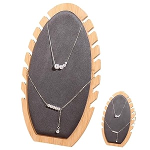 wooden necklace display stand with rexine soft mat detachable oval tabletop jewelry display boards for 12 necklaces bamboo necklace organizer holder 104x63x28 inches gray