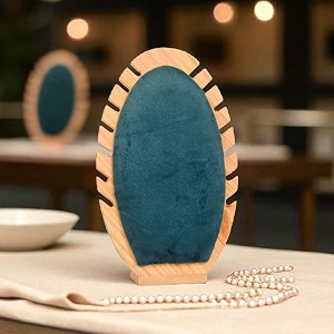 wooden necklace display stand with rexine soft mat detachable oval tabletop jewelry display boards for 12 necklaces bamboo necklace organizer holder 104x63x28 inches deep blue