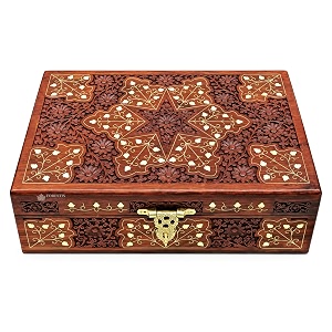 wooden om box for good luck jewellery box decorative case kit vanity organiser for women necklaces cash gold 15x10 inches star carving