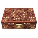 Wooden OM Box for Good Luck| Jewellery Box| Decorative Case| Kit| Vanity| Organiser For Women, Necklaces, cash, gold (15X10 Inches, Star Carving)
