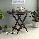 Wooden Patio Foldable Coffee Table for Living Room | Round Folding Tea Table for Home, Patio &amp; Outdoor | Solid Wood Portable End Table for Picnic, Balcony &amp; Garden (Walnut Finish)