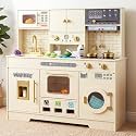 Wooden Play Kitchen for Kids Ages 3+ with 39 Pretend Play Accessories