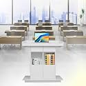 Wooden Podium with Storage for Churches &amp; Classrooms - Easy to Clean &amp; Assemble, White Finish, Dimensions L39.4×W19.6×H44.3 - Ideal for Professional Presentations &amp; Public Speaking