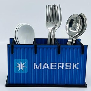 Wooden Shipping Container Style Cutlery Holder for