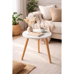 Wooden Small Coffee Table | Side Table | Multipurpose Table | End Table | Stool for Living Room & Bedroom | Table with Wooden Legs | Round Sturdy & Pl