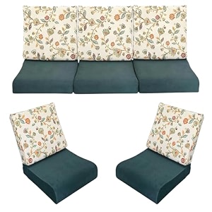 wooden sofa cushion full set of 10 for 5 seater 55 density pu foam amp fully customizable-cushion for wooden sofa with washable fabric and inner fabric 311 green  flower