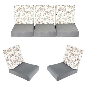 wooden sofa cushion full set of 10 for 5 seater 55 density pu foam amp fully customizable-cushion for wooden sofa with washable fabric and inner fabric 311 light grey  brown flower