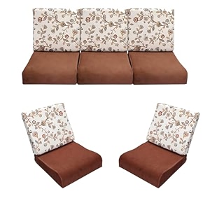wooden sofa cushion full set of 10 for 5 seater 55 density pu foam amp fully customizable-cushion for wooden sofa with washable fabric and inner fabric 311 tan  brown flower