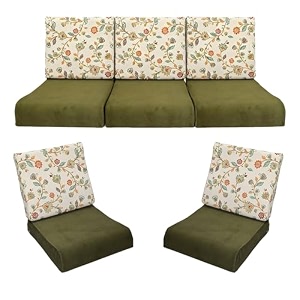wooden sofa cushion full set of 10 for 5 seater 55 density pu foam amp fully customizable-cushion for wooden sofa with washable fabric and inner fabric 311 olive green  orange flowers