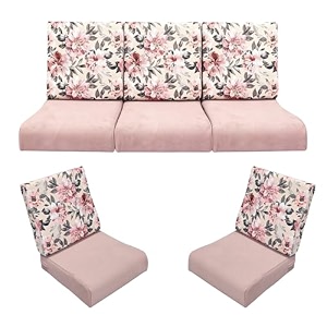 wooden sofa cushion full set of 10 for 5 seater 55 density pu foam amp fully customizable-cushion for wooden sofa with washable fabric and inner fabric 311 dusty rose  pink flower