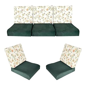 wooden sofa cushion full set of 10 for 5 seater 55 density pu foam amp fully customizable-cushion for wooden sofa with washable fabric and inner fabric 311 arabian green  yellow flower
