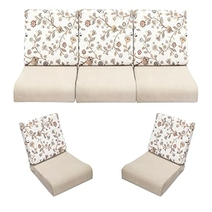 wooden sofa cushion full set of 10 for 5 seater 55 density pu foam amp fully customizable-cushion for wooden sofa with washable fabric and inner fabric 311 orange flower  beige seat