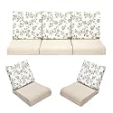 Wooden Sofa Cushion Full Set of 10 for 5 Seater, 55 Density PU Foam, &amp; Fully Customizable-Cushion for Wooden Sofa with Washable Fabric and Inner Fabric 3+1+1 (Brown Flower + Beige)