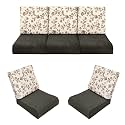 Wooden Sofa Cushion Full Set of 10 for 5 Seater, 55 Density PU Foam, &amp; Fully Customizable-Cushion for Wooden Sofa with Washable Fabric and Inner Fabric 3+1+1 (Brown + Brwon Flowers)