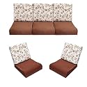 Wooden Sofa Cushion Full Set of 10 for 5 Seater, 55 Density PU Foam, &amp; Fully Customizable-Cushion for Wooden Sofa with Washable Fabric and Inner Fabric 3+1+1 (Tan + Brown Flower)