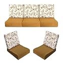 Wooden Sofa Cushion Full Set of 10 for 5 Seater, 55 Density PU Foam, &amp; Fully Customizable-Cushion for Wooden Sofa with Washable Fabric and Inner Fabric 3+1+1 (Yellow+B Flower)