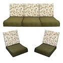 Wooden Sofa Cushion Full Set of 10 for 5 Seater, 55 Density PU Foam, &amp; Fully Customizable-Cushion for Wooden Sofa with Washable Fabric and Inner Fabric 3+1+1 (Olive Green + Orange Flowers)