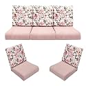 Wooden Sofa Cushion Full Set of 10 for 5 Seater, 55 Density PU Foam, &amp; Fully Customizable-Cushion for Wooden Sofa with Washable Fabric and Inner Fabric 3+1+1 (Dusty Rose + Pink Flower)