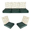 Wooden Sofa Cushion Full Set of 10 for 5 Seater, 55 Density PU Foam, &amp; Fully Customizable-Cushion for Wooden Sofa with Washable Fabric and Inner Fabric 3+1+1 (Arabian Green + Yellow Flower)