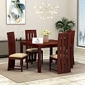 Wooden Solid Sheesham Wood 4 Seater Dining Table with Chairs | Wooden 4 Cushion Seater Square Dining Table | Dining Table Set | Dining Room Set | Hotel and Office | Mahogany Finish