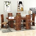 Wooden Solid Sheesham Wood 4 Seater Dining Table with Chairs | Wooden 4 Cushion Seater Dining Table | Dining Table Set | Dining Room Set | Hotel and Office | Rectangle-Brown Finish