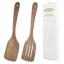 Wooden Spatula for Cooking 12 Inches Wood Spatula Slotted Turner Cooking Utensils for Nonstick Cookware, Kitchen Spatulas for Fish, Eggs, Pancakes, 2 Pack