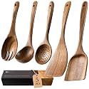 Wooden Spoons for Cooking, 5-Piece Acacia Wood Cooking Utensil Set