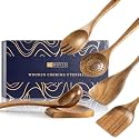 Wooden Spoons for Cooking, 6-Piece Acacia Wood Utensil Gift Set