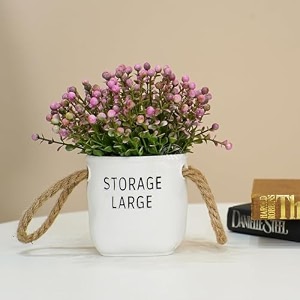 wooden street artificial flower with ceramic pot for home amp office  artificial plant for coffee table or shelf  realistic faux plant with modern pot design  pink amp white 9 cm