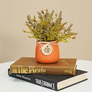 wooden street bloomify ceramic pot with artificial flowers for home amp office decor  decorative faux flowers in modern ceramic vase  decorative artificial plant for living room  orange 84x173 cm