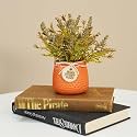 Wooden Street Bloomify Ceramic Pot with Artificial Flowers for Home &amp; Office Decor | Decorative Faux Flowers in Modern Ceramic Vase | Decorative Artificial Plant for Living Room | Orange (8.4x17.3 Cm)